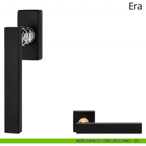 Maniglia per finestra martellina DK Era Linea Calì nero opaco + oro zecchino