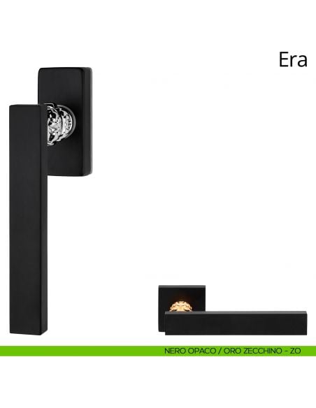 Maniglia per finestra martellina DK Era Linea Calì nero opaco + oro zecchino