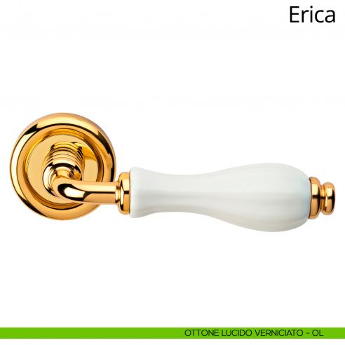 Maniglia con porcellana bianca Erica Linea Calì ottone lucido verniciato