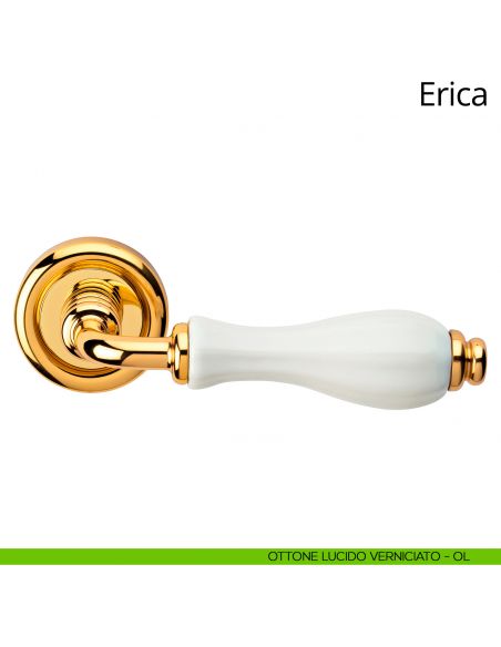 Maniglia con porcellana bianca Erica Linea Calì ottone lucido verniciato