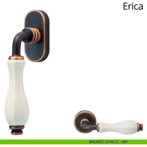 Maniglia con porcellana bianca per finestra martellina DK Erica Linea Calì bronzo opaco