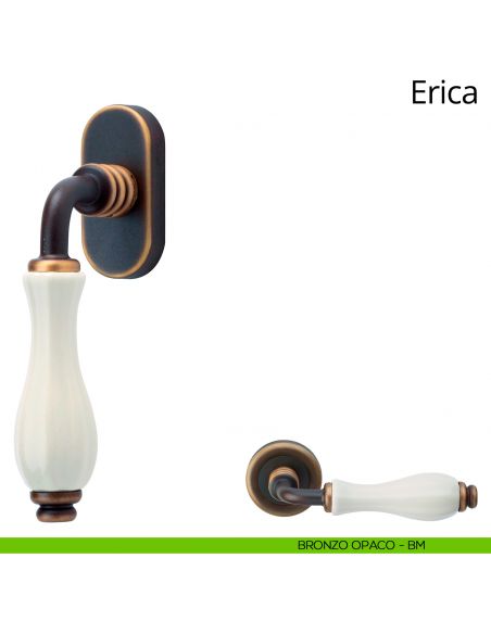 Maniglia con porcellana bianca per finestra martellina DK Erica Linea Calì bronzo opaco
