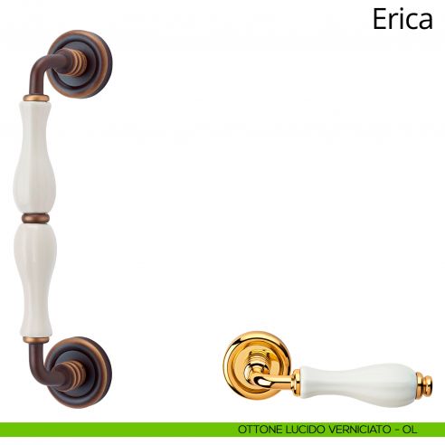 Maniglione con porcellana bianca per porta Erica Linea Calì ottone lucido verniciato