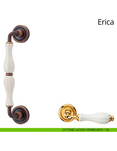 Maniglione con porcellana bianca per porta Erica Linea Calì ottone lucido verniciato