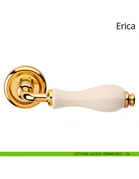 Maniglia con porcellana avorio Erica Linea Calì ottone lucido verniciato