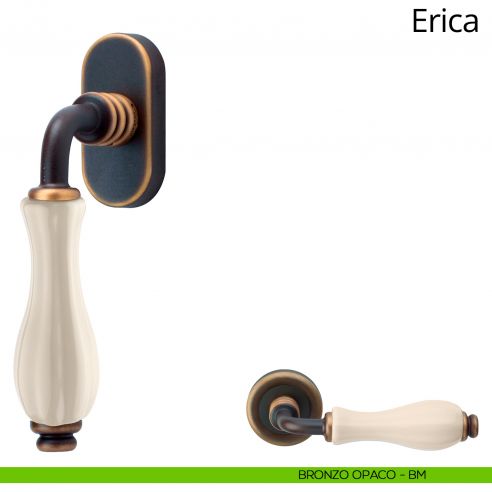 Maniglia con porcellana avorio per finestra martellina DK Erica Linea Calì bronzo opaco
