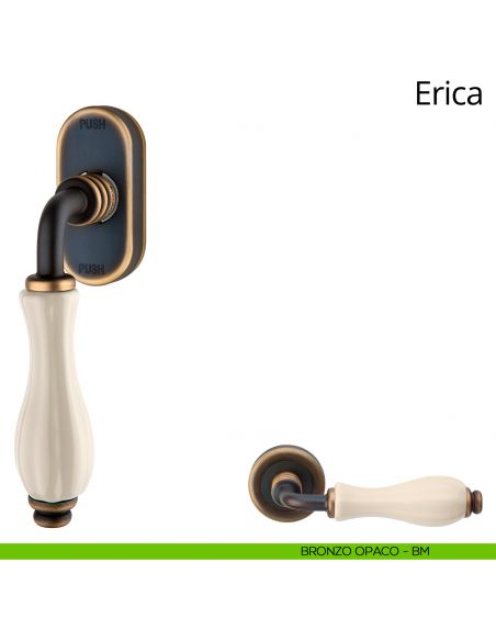 Maniglia con porcellana avorio per finestra martellina DK antintrusione Erica Linea Calì bronzo opaco