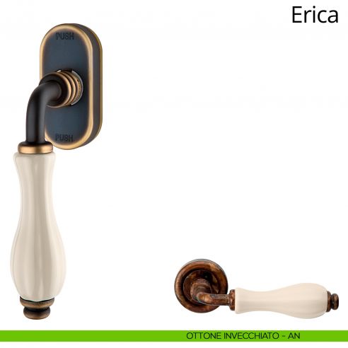 Maniglia con porcellana avorio per finestra martellina DK antintrusione Erica Linea Calì ottone invecchiato