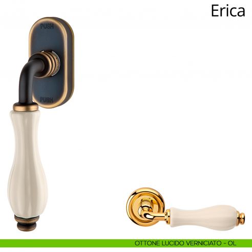 Maniglia con porcellana avorio per finestra martellina DK antintrusione Erica Linea Calì ottone lucido verniciato