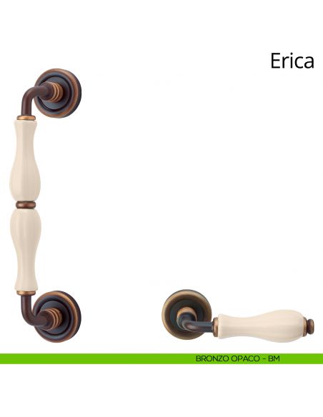 Maniglione con porcellana avorio per porta Erica Linea Calì bronzo opaco