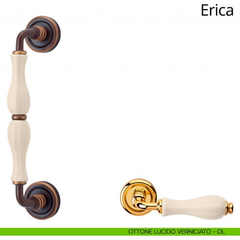 Maniglione con porcellana avorio per porta Erica Linea Calì ottone lucido verniciato