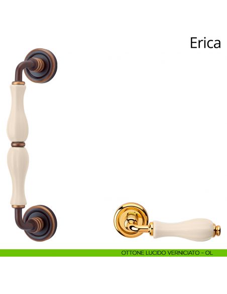 Maniglione con porcellana avorio per porta Erica Linea Calì ottone lucido verniciato