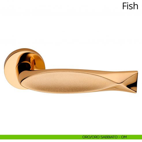 Maniglia per porta interna Fish Linea Calì rosetta tonda tradizionale oro + oro sabbiato