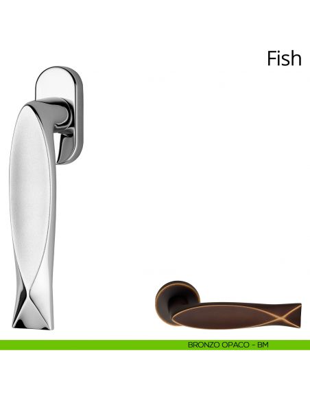 Maniglia per finestra martellina DK Fish Linea Calì bronzo opaco