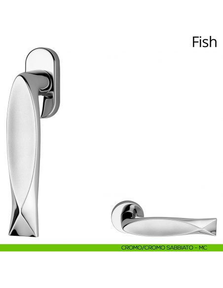 Maniglia per finestra martellina DK Fish Linea Calì cromo lucido + cromo sabbiato