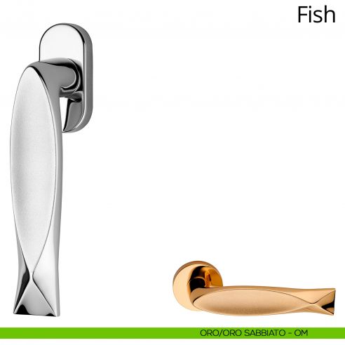 Maniglia per finestra martellina DK Fish Linea Calì oro + oro sabbiato