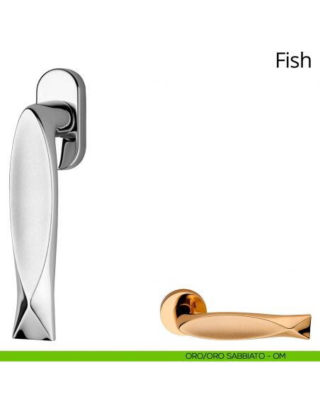 Maniglia per finestra martellina DK Fish Linea Calì oro + oro sabbiato