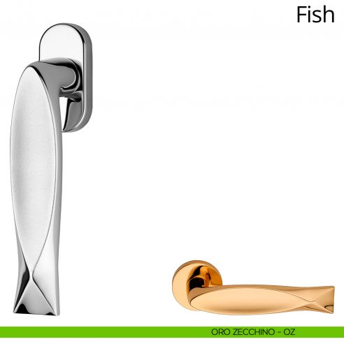 Maniglia per finestra martellina DK Fish Linea Calì oro zecchino