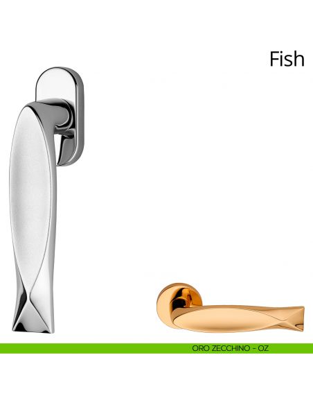 Maniglia per finestra martellina DK Fish Linea Calì oro zecchino