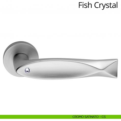 Maniglia Swarovski per porta interna Fish Crystal Linea Calì rosetta tradizionale cromo satinato