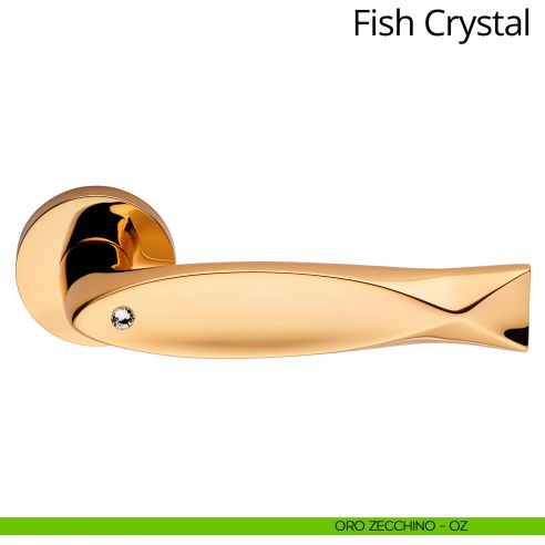 Maniglia Swarovski per porta interna Fish Crystal Linea Calì rosetta tradizionale oro zecchino