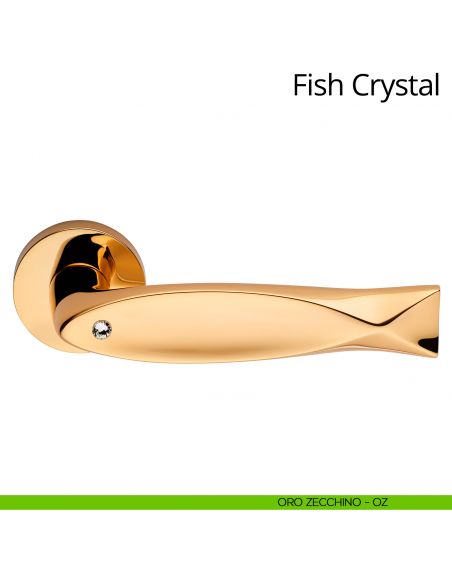 Maniglia Swarovski per porta interna Fish Crystal Linea Calì rosetta bassa oro zecchino