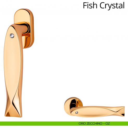 Maniglia per finestra martellina DK Fish Crystal Linea Calì oro zecchino