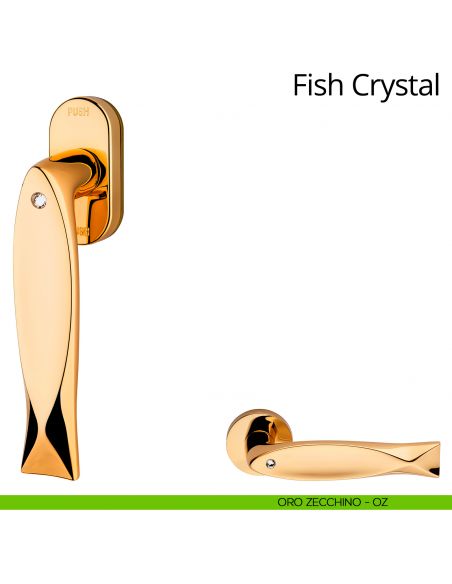 Maniglia Swarovski per finestra martellina DK antintrusione Fish Crystal Linea Calì oro zecchino
