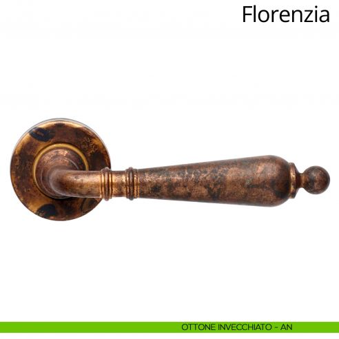 Maniglia per porta interna Florenzia Linea Calì con rosetta semplice ottone antichizzato