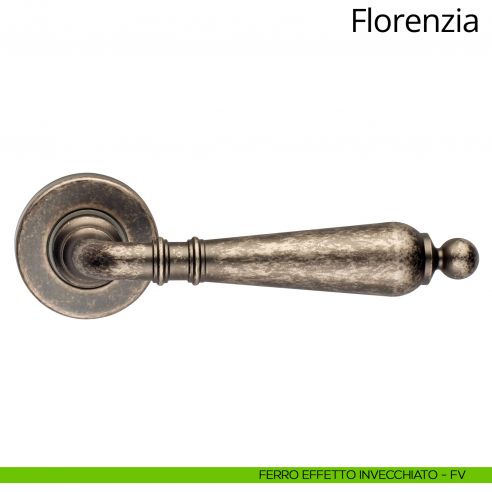 Maniglia per porta interna Florenzia Linea Calì con rosetta semplice ferro effetto invecchiato