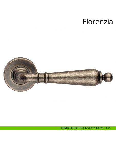 Maniglia per porta interna Florenzia Linea Calì con rosetta semplice ferro effetto invecchiato