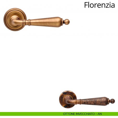 Maniglia per finestra martellina DK Florenzia Linea Calì con rosetta artistica ottone antichizzato
