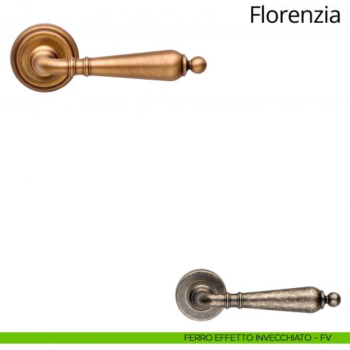 Maniglia per porta Florenzia Linea Calì con rosetta artistica ferro effetto invecchiato