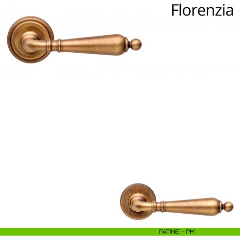 Maniglia per porta Florenzia Linea Calì con rosetta artistica patinè