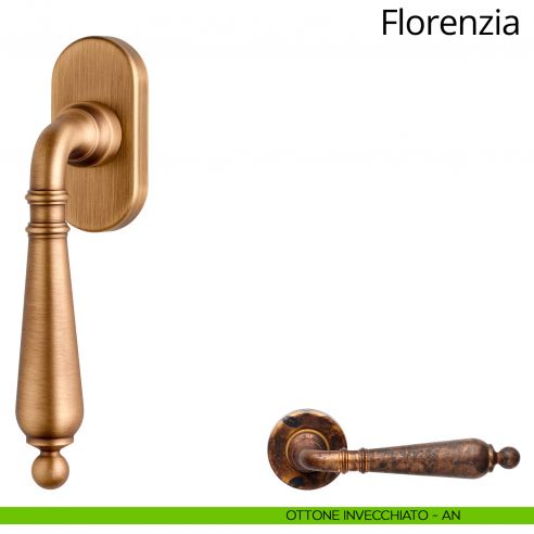 Maniglia per finestra martellina DK Florenzia Linea Calì ottone antichizzato
