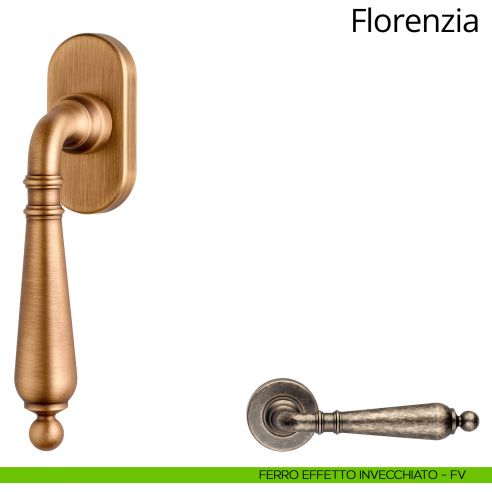 Maniglia per finestra martellina DK Florenzia Linea Calì ferro effetto invecchiato