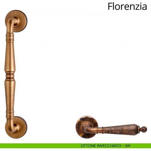 Maniglione per porta dritto Florenzia Linea Calì con rosette semplici ottone antichizzato