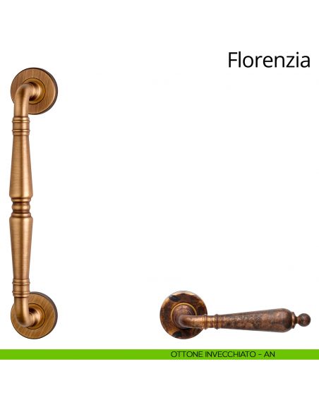 Maniglione per porta dritto Florenzia Linea Calì con rosette semplici ottone antichizzato