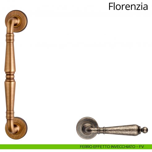 Maniglione per porta dritto Florenzia Linea Calì con rosette semplici ferro effetto invecchiato