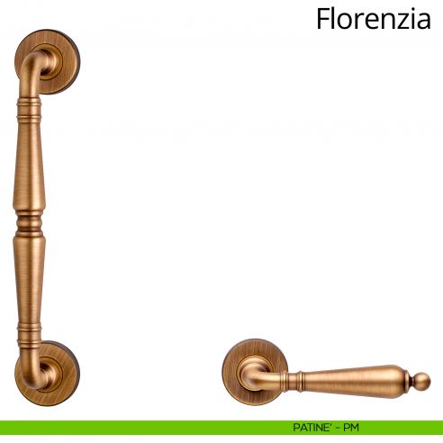 Maniglione per porta dritto Florenzia Linea Calì con rosette semplici patinè