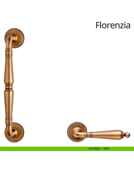 Maniglione per porta dritto Florenzia Linea Calì con rosette semplici patinè