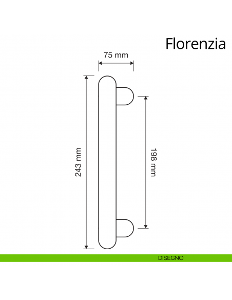 Maniglione per porta zancato Florenzia Linea Calì con rosette semplici disegno