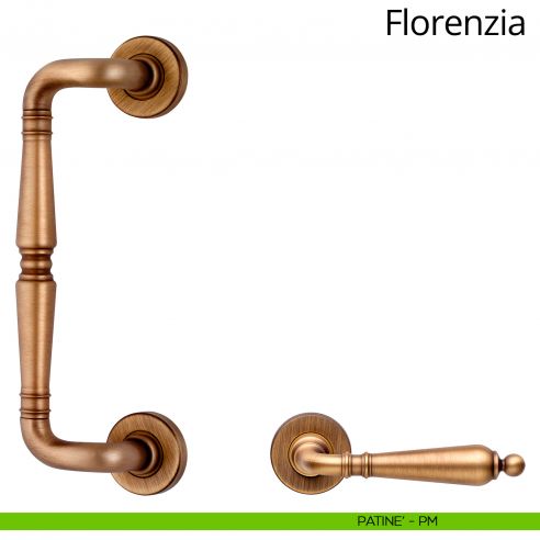 Maniglione per porta zancato Florenzia Linea Calì con rosette semplici patinè