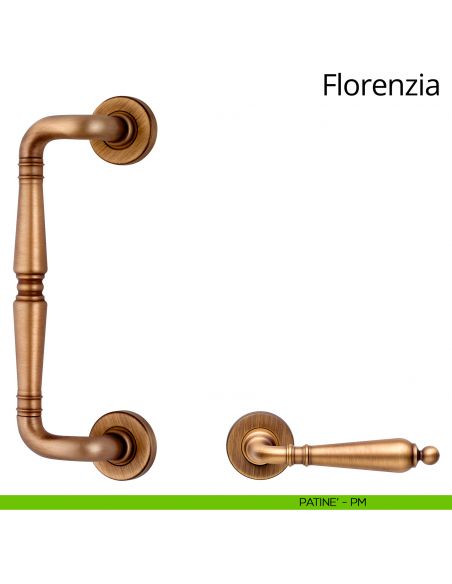 Maniglione per porta zancato Florenzia Linea Calì con rosette semplici patinè