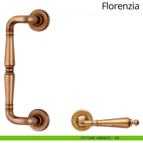 Maniglione per porta zancato Florenzia Linea Calì con rosette semplici ottone vibrato