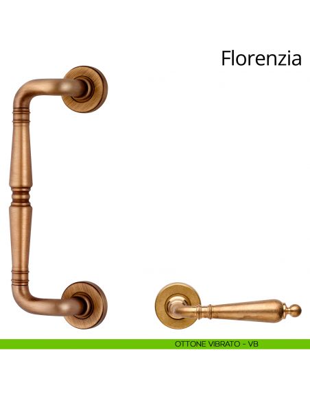 Maniglione per porta zancato Florenzia Linea Calì con rosette semplici ottone vibrato
