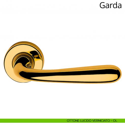 Maniglia per porta interna Garda Linea Calì con rosetta tonda ottone lucido verniciato