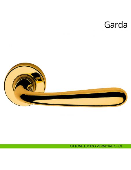 Maniglia per porta interna Garda Linea Calì con rosetta tonda ottone lucido verniciato