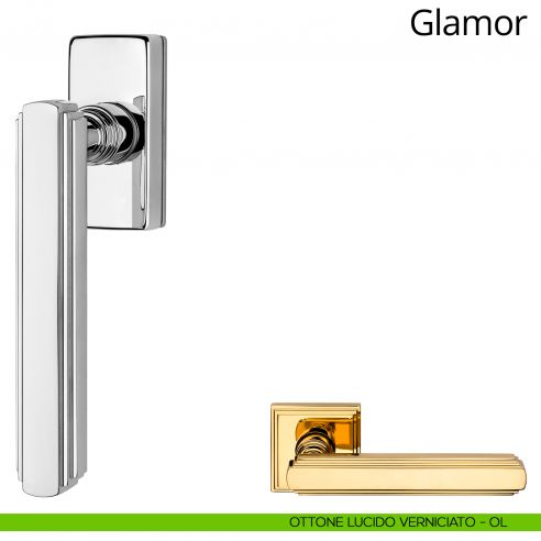 Maniglia per finestra martellina DK Glamor Linea Calì ottone lucido verniciato