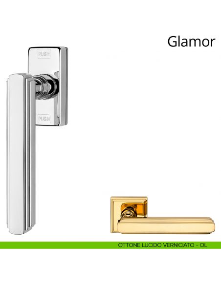 Maniglia per finestra martellina DK antintrusione Glamor Linea Calì ottone lucido verniciato